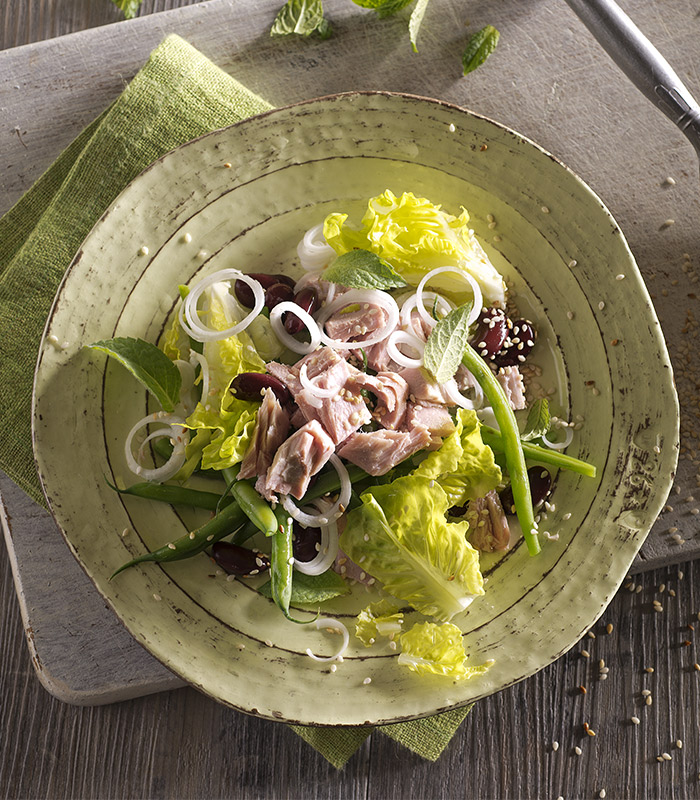 Tonno con fagiolini, fagioli rossi e menta