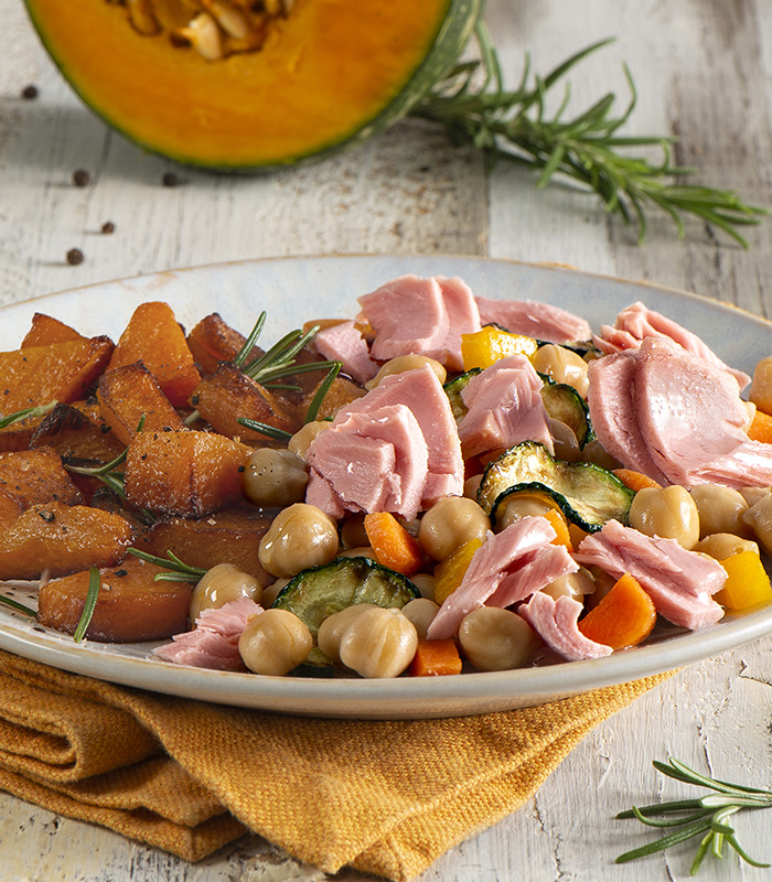 Zucca spadellata con Insalatissime ceci